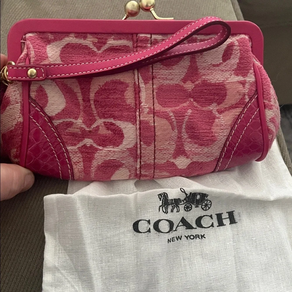 Coach Pink Patterned Clutch, Y2K 
Comes with dusty 
Great for Vintage - Picture 2 of 5
